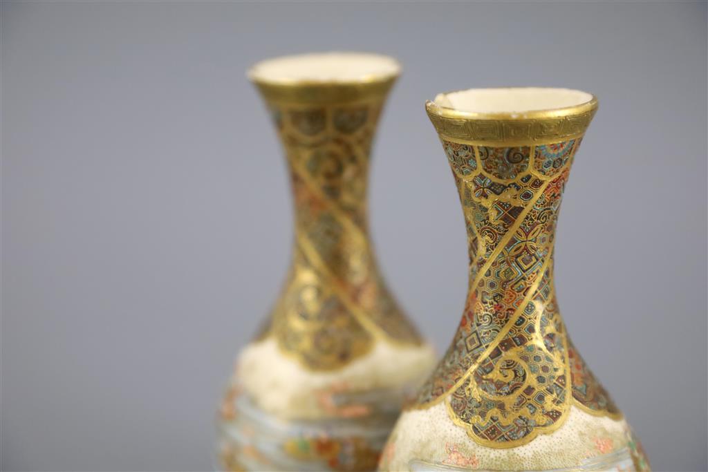 A pair of Japanese Satsuma pottery bottle vases, by Yabu Meizan, Meiji period, 12.5cm high